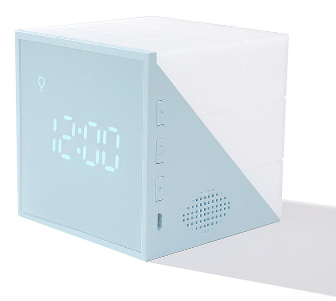 Cube Alarm Clock, with colourful Lights, Voice-control Night Light, Timer, Temperature Display and Long Battery Life, for Home &amp; Office