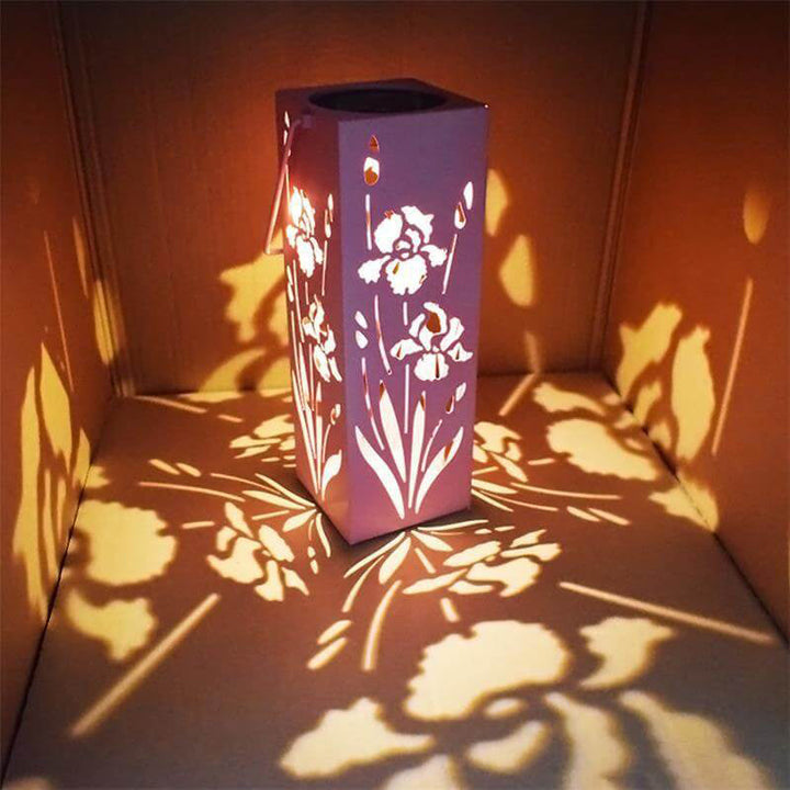 Solar Butterfly Rose Pattern Hollow Column LED Outdoor Waterproof Decorative Lamp