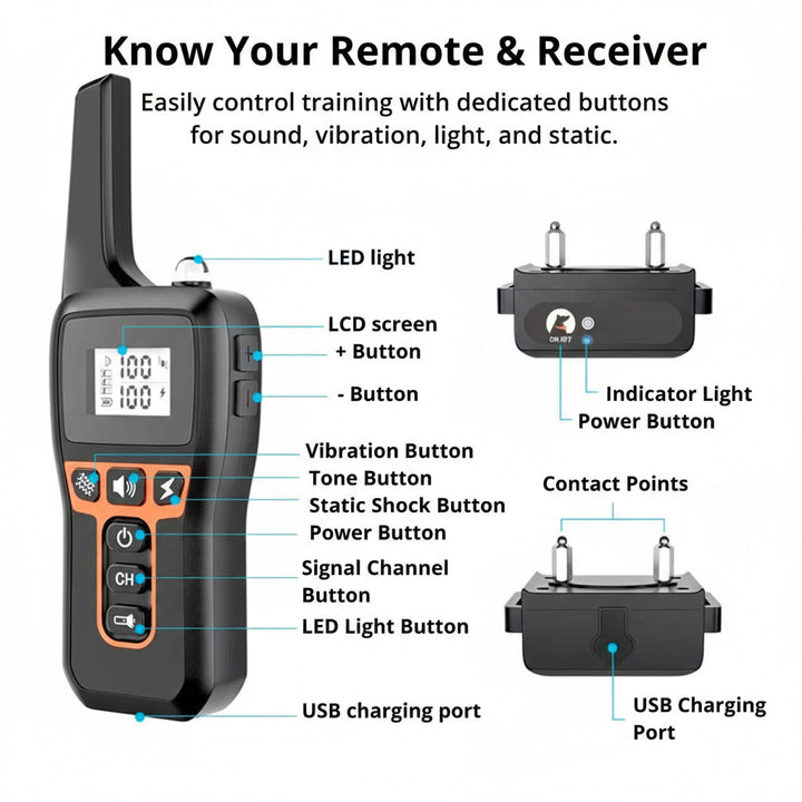 BowLift | 1000m Waterproof Dog Training Collar | Rechargeable, Remote Control &amp; Adjustable for Small, Medium, and Large Dogs