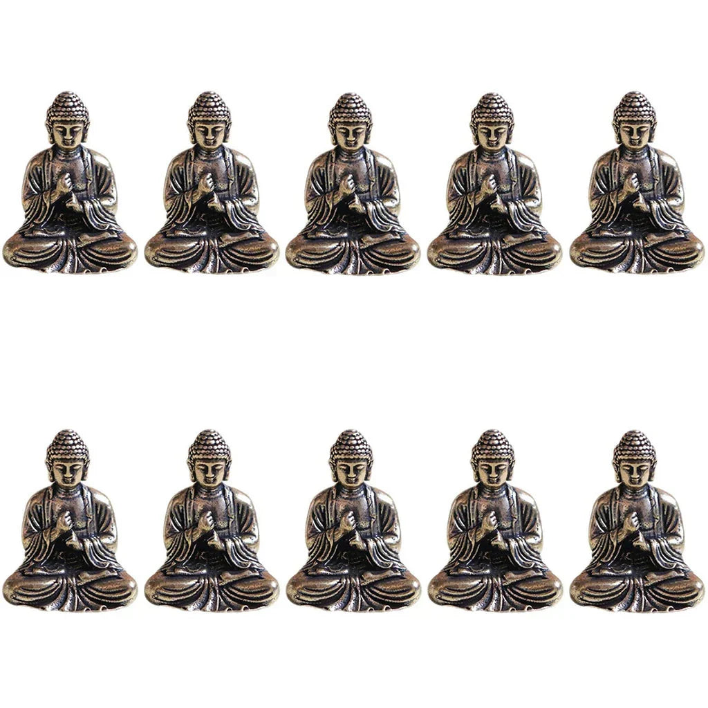 BowLift | 10 pieces mini brass sitting Buddha statue figure for travel Buddhism worship home office desk decoration