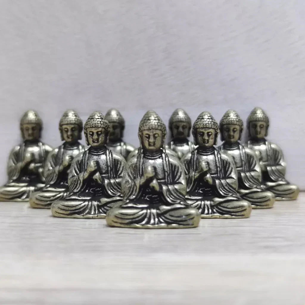 BowLift | 10 pieces mini brass sitting Buddha statue figure for travel Buddhism worship home office desk decoration