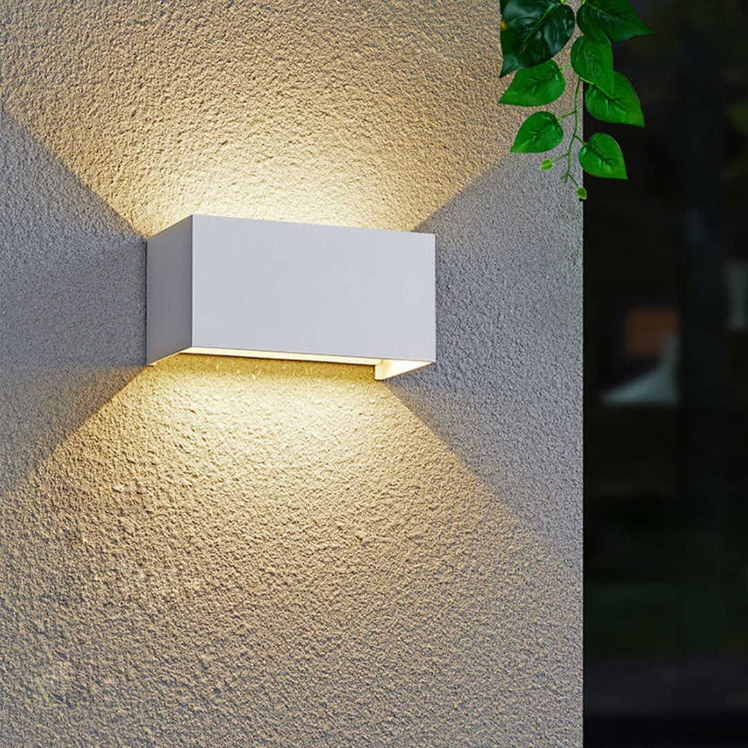 Modern waterproof rectangular LED wall light for outdoor use with up and down lighting