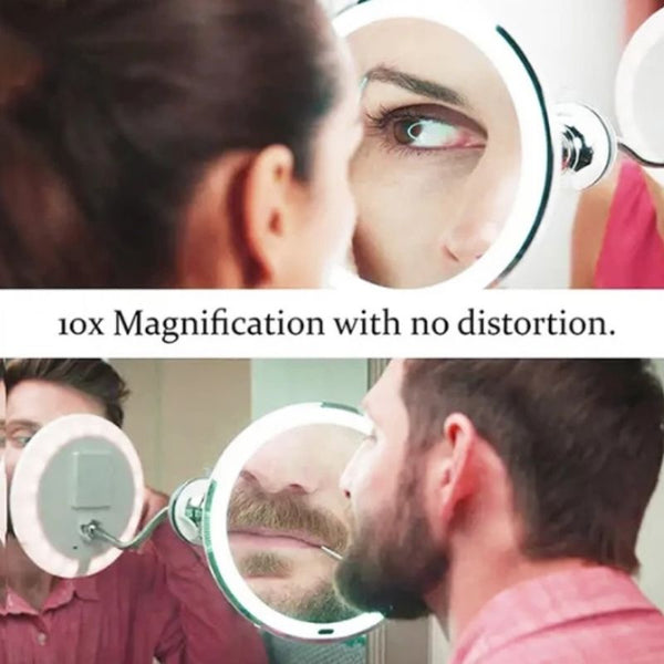 ReflectFlex LED Magnifying Mirror with Flexible Gooseneck | 10x Magnification | Daylight LED | Cosmetic Mirror