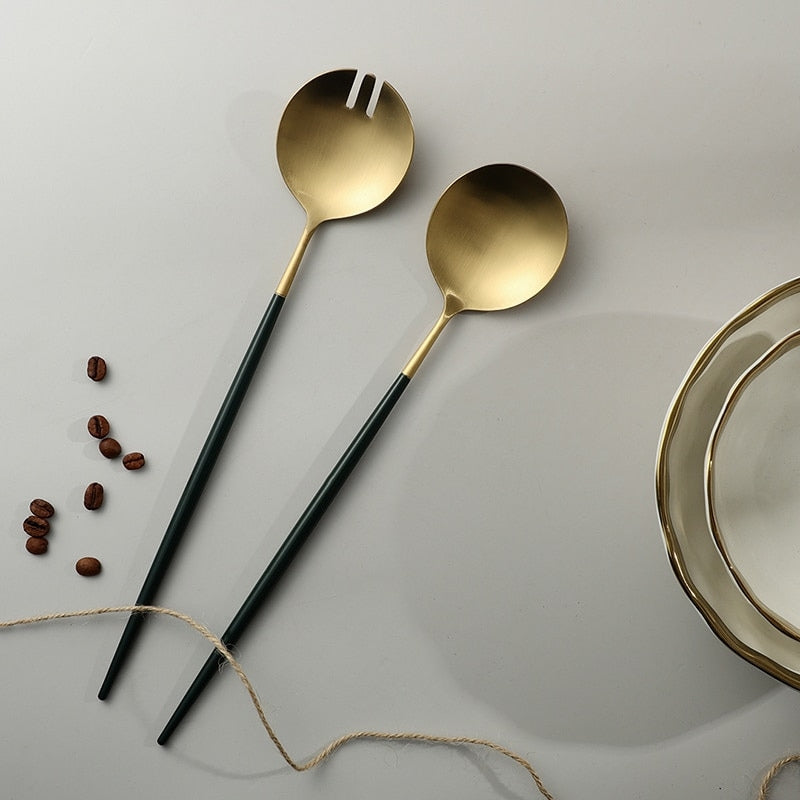 BowLift | Black and gold salad cutlery and serving utensils set