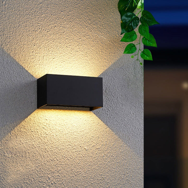 Modern waterproof rectangular LED wall light for outdoor use with up and down lighting
