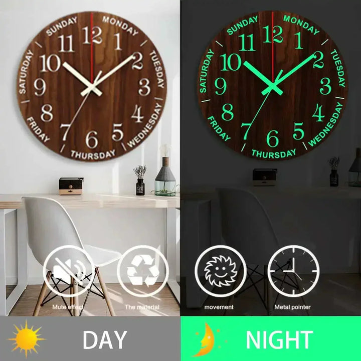Glowtic Illuminating Wall Clock | Wood Design | Silent | Night Light | Nordic Style | Gift Idea
