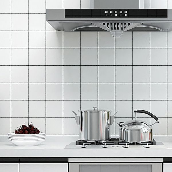 White Peel &amp; Stick Tile Mirror Plastic Grid Wallpaper for Kitchen and Bathroom