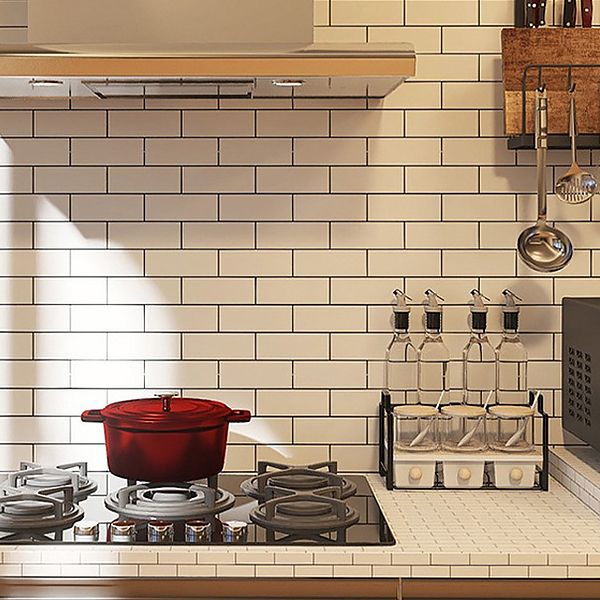 White Peel &amp; Stick Tile Mirror Plastic Grid Wallpaper for Kitchen and Bathroom