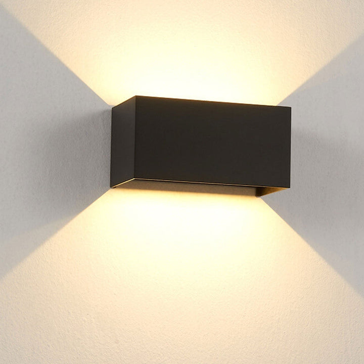Modern waterproof rectangular LED wall light for outdoor use with up and down lighting