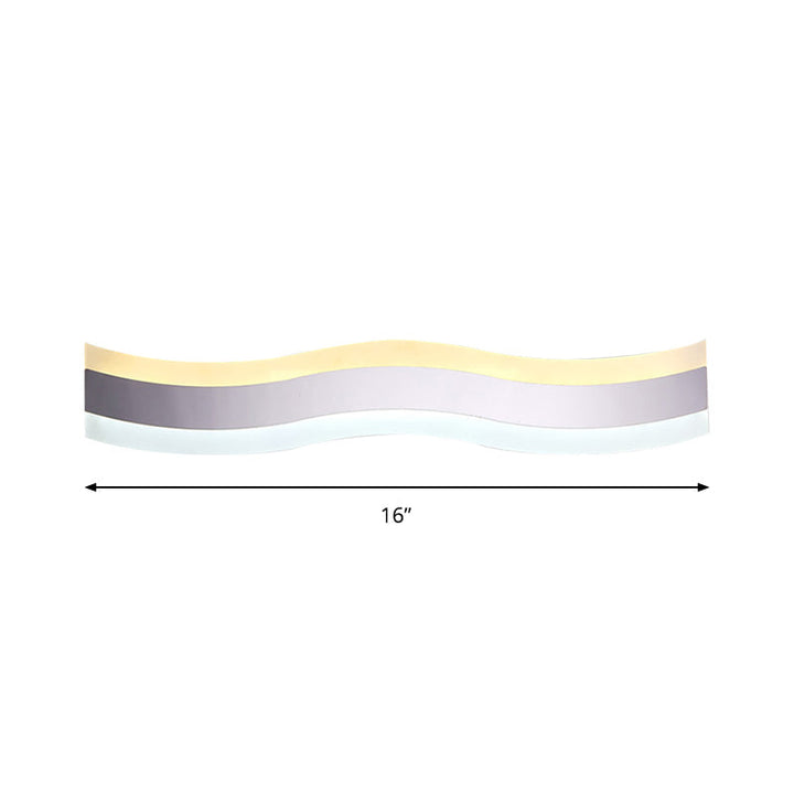 Wavy LED Bathroom Light Acrylic Single Light Minimalism Anti-Fog Makeup Mirror Light in Warm/White, 16"/19.5" Wide