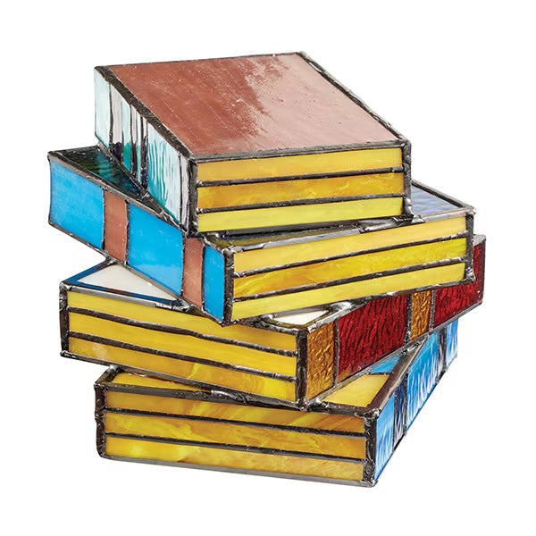Desk lamp with stacked books