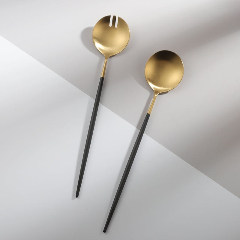 BowLift | Black and gold salad cutlery and serving utensils set