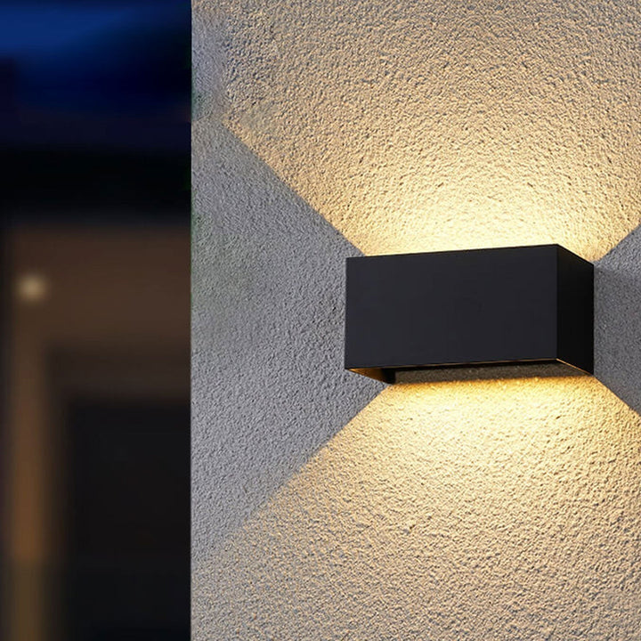 Modern waterproof rectangular LED wall light for outdoor use with up and down lighting