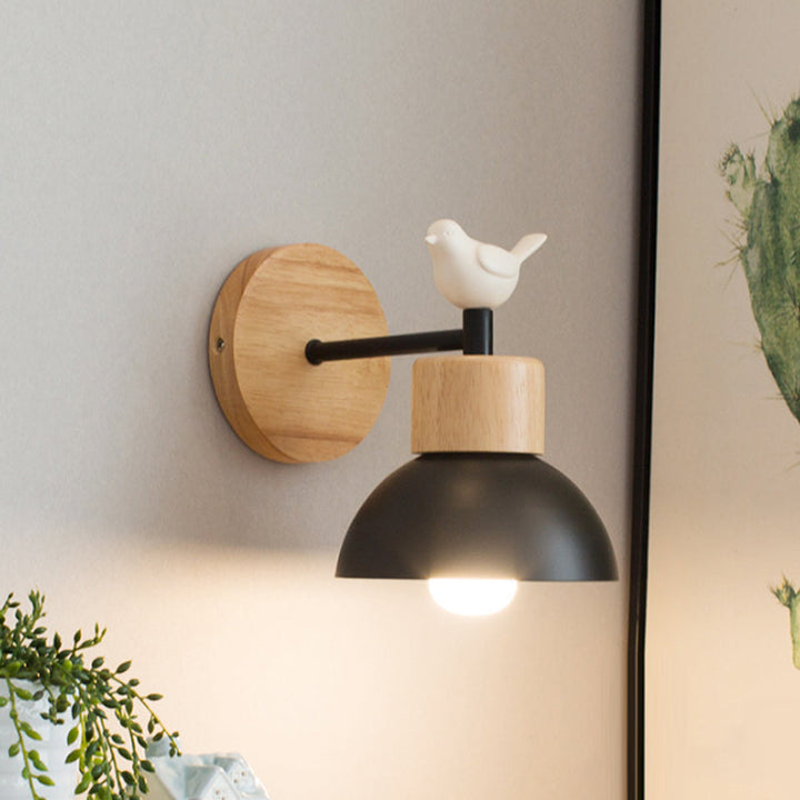 NordicDome - Metal and Wood Wall Lamp with Bird for the Children&