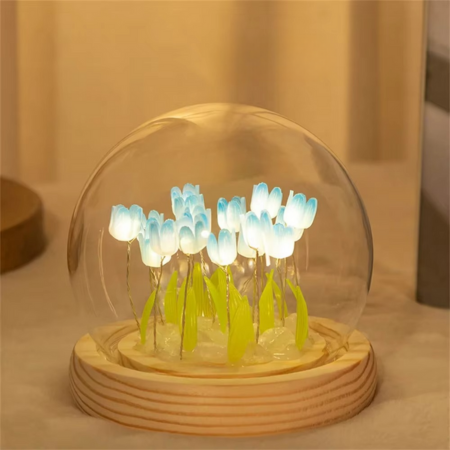 Handmade Artificial Tulip LED Night Light Bedside Table Lamp for Bedroom and Gift Decor