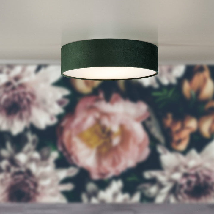 Green Velvet &amp; Opal Diffuser Vintage Round Flush Drum Light 38cm