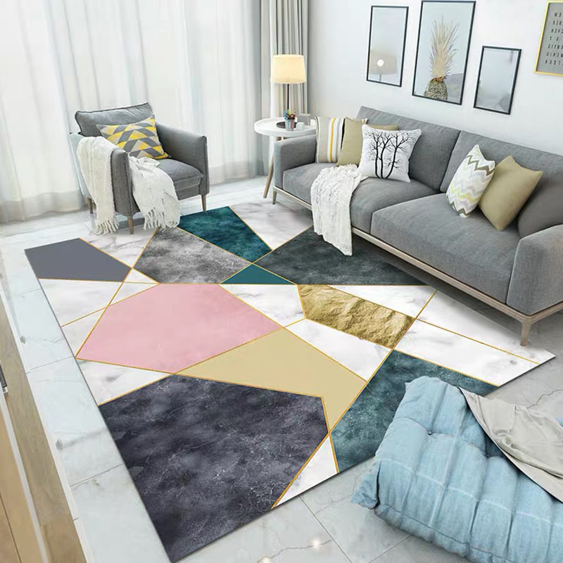 Simple Living Room Mirror Multi-coloured Geometric Print Indoor Rug Synthetic Non-Slip Backing Stain-Resistant Rug |