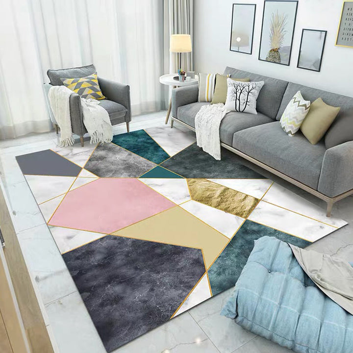 Simple Living Room Mirror Multi-coloured Geometric Print Indoor Rug Synthetic Non-Slip Backing Stain-Resistant Rug |