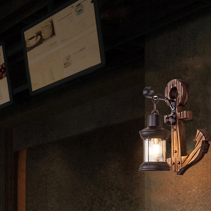 Vintage Anchor LED Wall Light - Industrial Metal &amp; Wood for Dining Room/Living Room