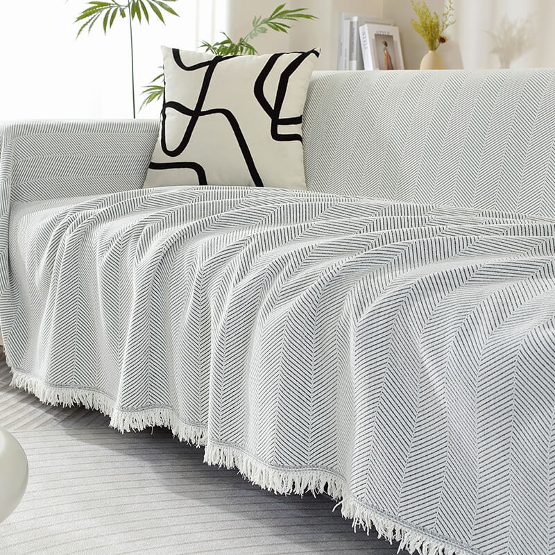 BowLift | Chenille Blanket Herringbone Tassel Couch Cover