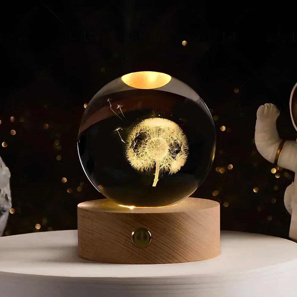 Night Light Wooden Base Crystal Ball Lamp