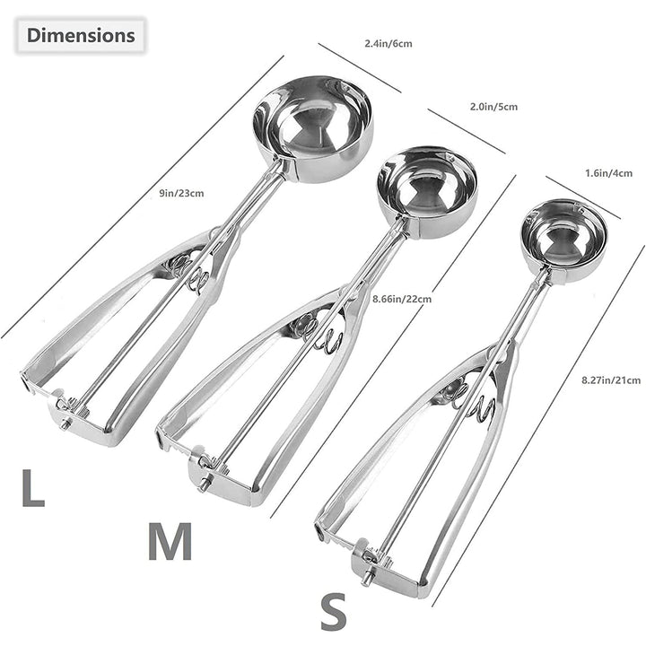 BowLift | 3-Piece Set: Stainless Steel Cookie Scooper with Trigger