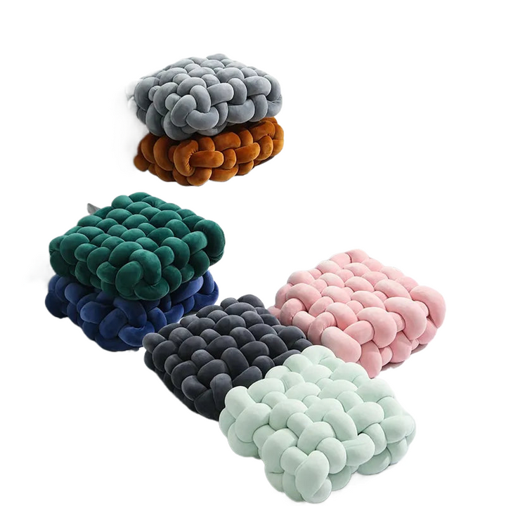 BowLift | Living Room Soft Plush Knot Pillow Sofa Pillow Solid Color Square Handwoven Home Throw Pillow Square Woven Seat Cushion Pillow