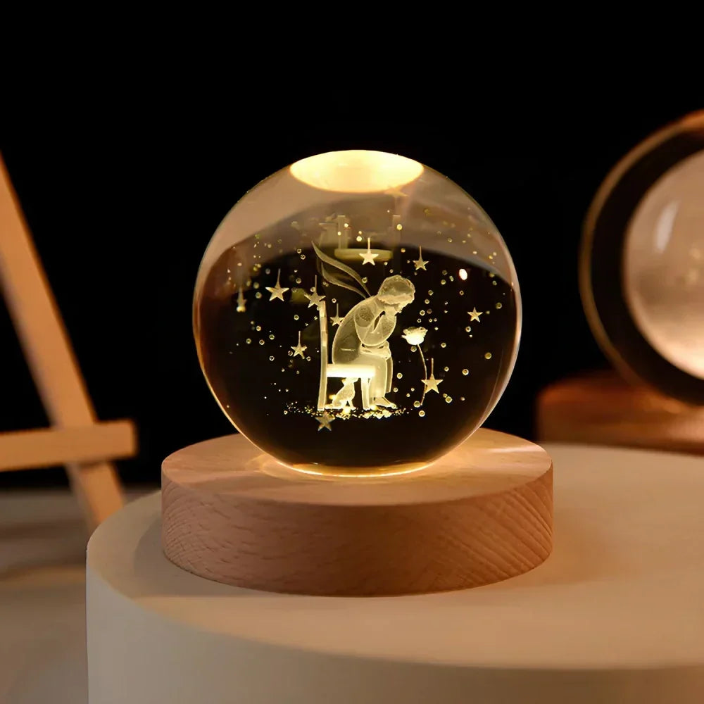 Night Light Wooden Base Crystal Ball Lamp