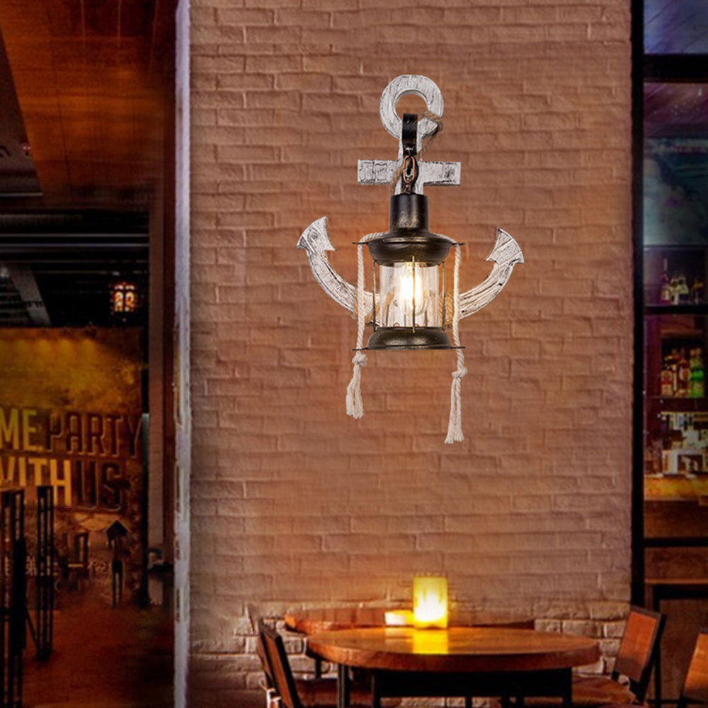 Vintage Anchor LED Wall Light - Industrial Metal &amp; Wood for Dining Room/Living Room