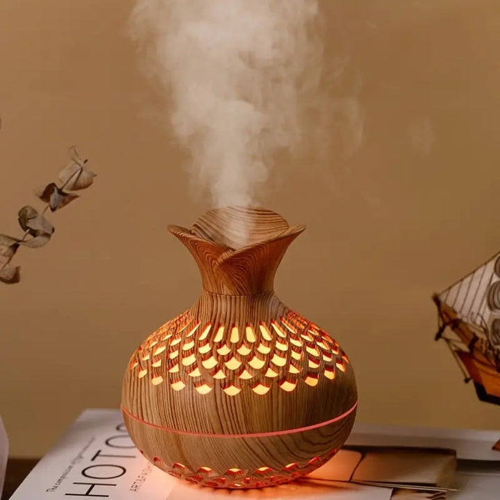 Aromatherapy air humidifier with LED – Diffuser in wood look &amp; night light