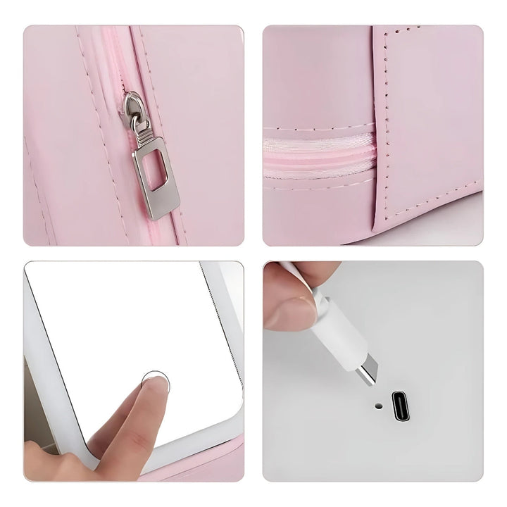 LED Light Mirror – Adjustable Angle – Organiser for Beauty Lovers – Bright Lighting for Flawless Look