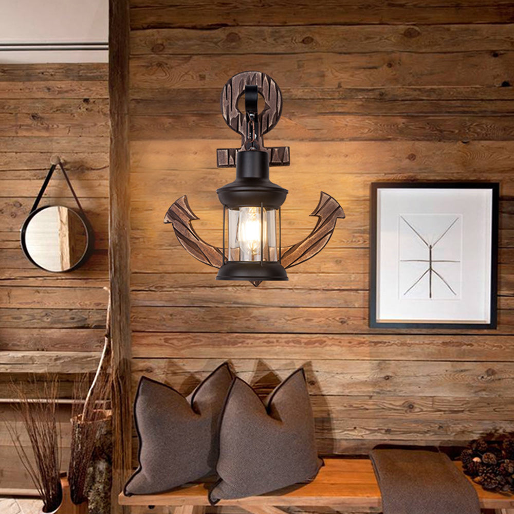 Vintage Anchor LED Wall Light - Industrial Metal &amp; Wood for Dining Room/Living Room