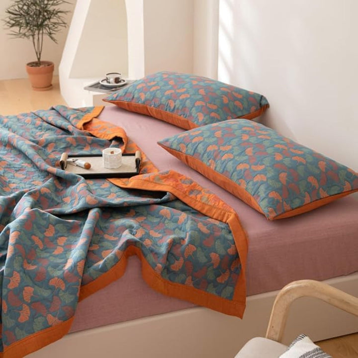 Ginkgo Leaf Print Reversible Blanket