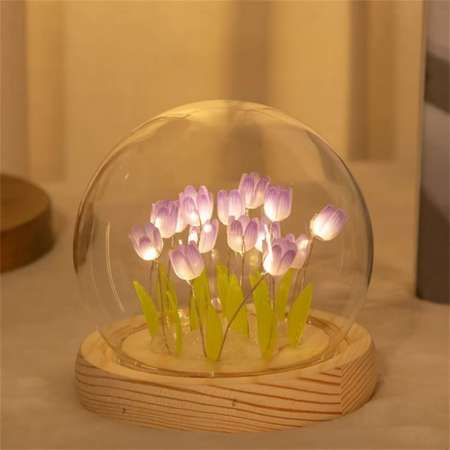 Handmade Artificial Tulip LED Night Light Bedside Table Lamp for Bedroom and Gift Decor