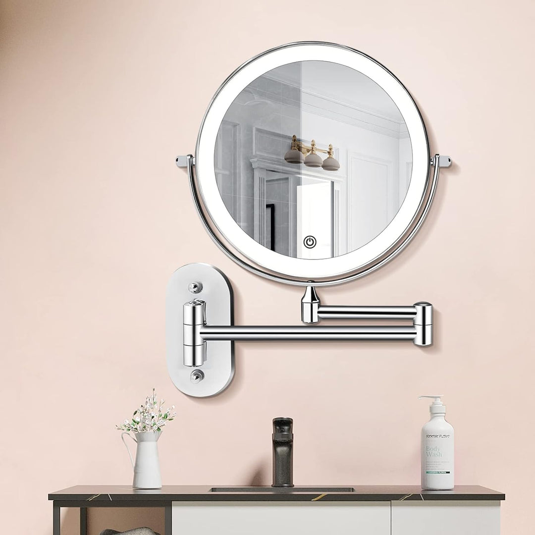 Illuminated wall mirror with 10x magnification and USB charging function |