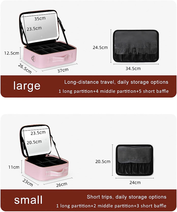 Portable Travel Makeup Case with LED Mirror &amp; Adjustable Light