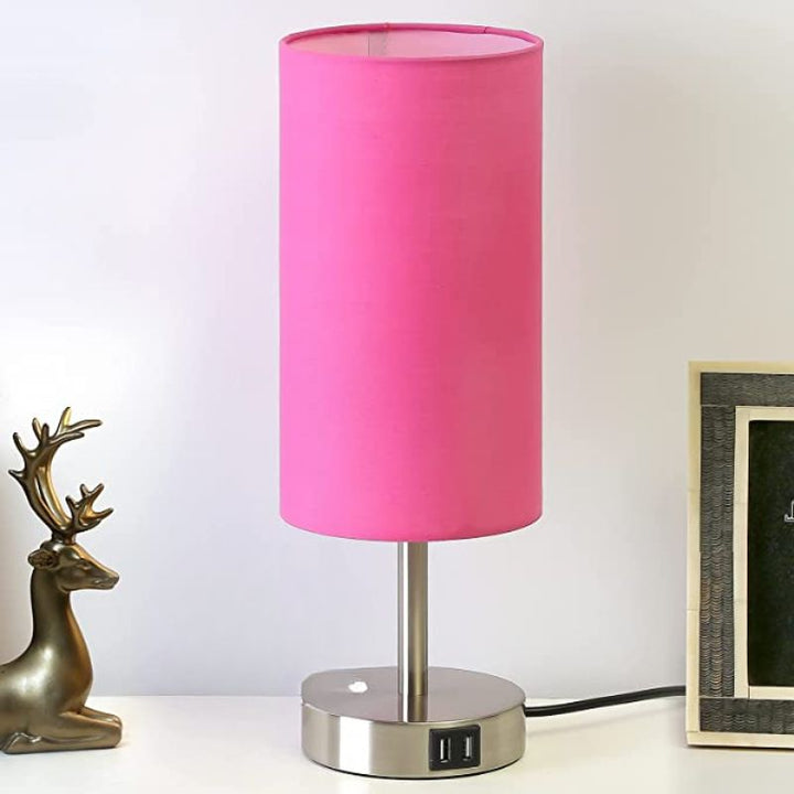 Lamp with USB connection Touch-Control Table Lamp for Bedroom Wood 3-stage dimmable Bedside Lamp with Round Linen Fabric Shade for Living Room, Student Dorm, Home Office
