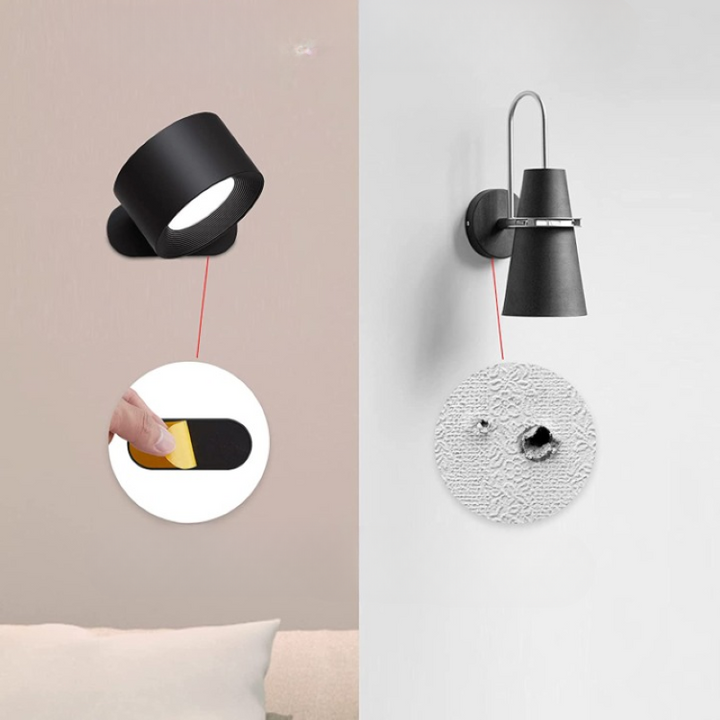 LED Wall Lights, Wall-mounted Lamps with Rechargeable Battery, 3 colour Temperatures &amp; 3 Brightness Levels, 360° Rotatable Magnetic Ball, Wireless Wall Lights for Study, Reading, Nightstand
