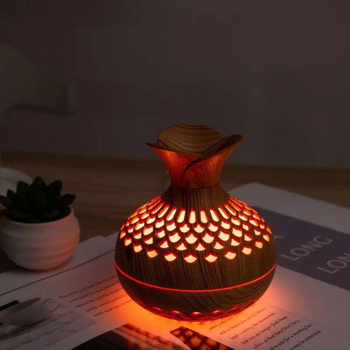 Aromatherapy air humidifier with LED – Diffuser in wood look &amp; night light