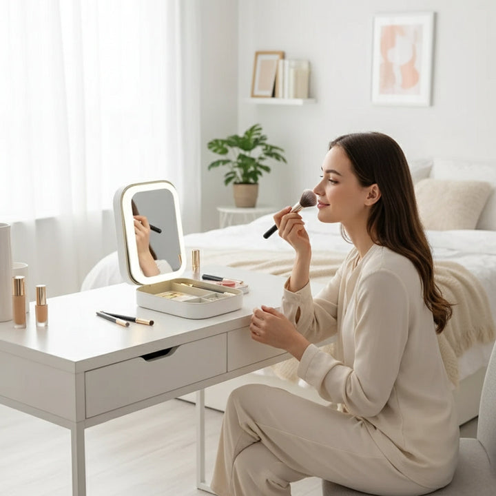 LED Light Mirror – Adjustable Angle – Organiser for Beauty Lovers – Bright Lighting for Flawless Look
