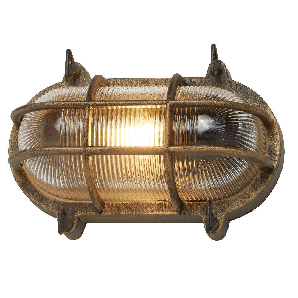 Antique Brass &amp; Ribbed Glass Outdoor Vintage Oval Surface Lights Wall Lamp 248mm