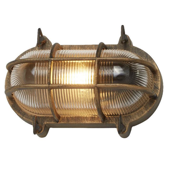 Antique Brass &amp; Ribbed Glass Outdoor Vintage Oval Surface Lights Wall Lamp 248mm