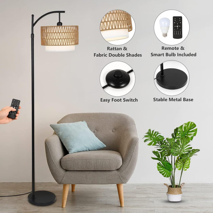 BowLift | Arc Floor Lamp with Remote Control &amp; Dual Shades – Norvella