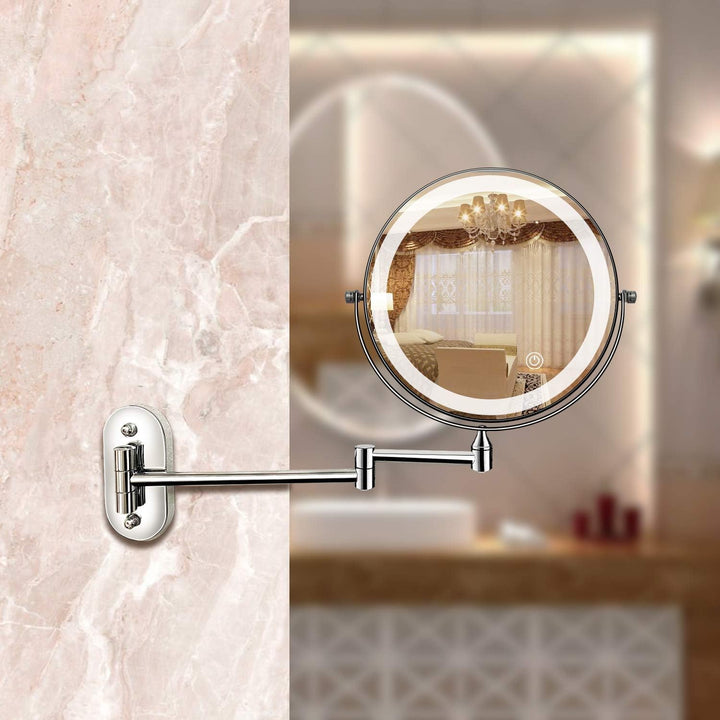 LED Magnifying Mirror | Rechargeable | Cosmetics &amp; Bathroom | Chrome Silver