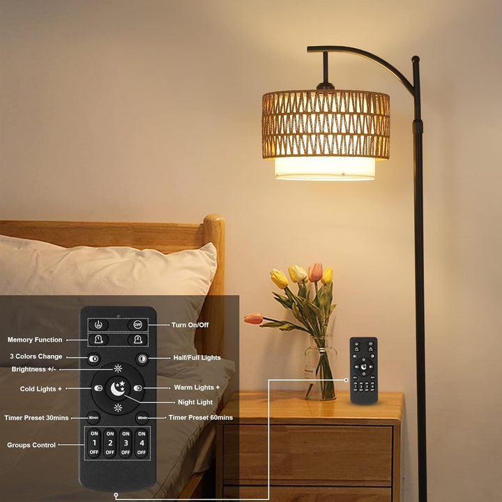 BowLift | Arc Floor Lamp with Remote Control &amp; Dual Shades – Norvella