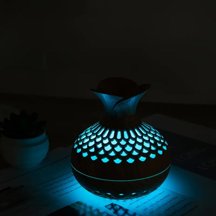 Aromatherapy air humidifier with LED – Diffuser in wood look &amp; night light