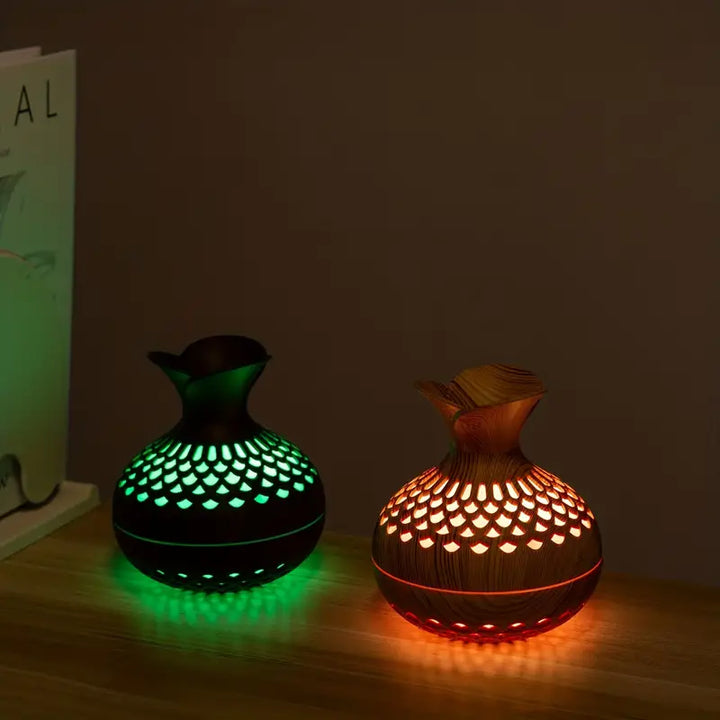 Aromatherapy air humidifier with LED – Diffuser in wood look &amp; night light