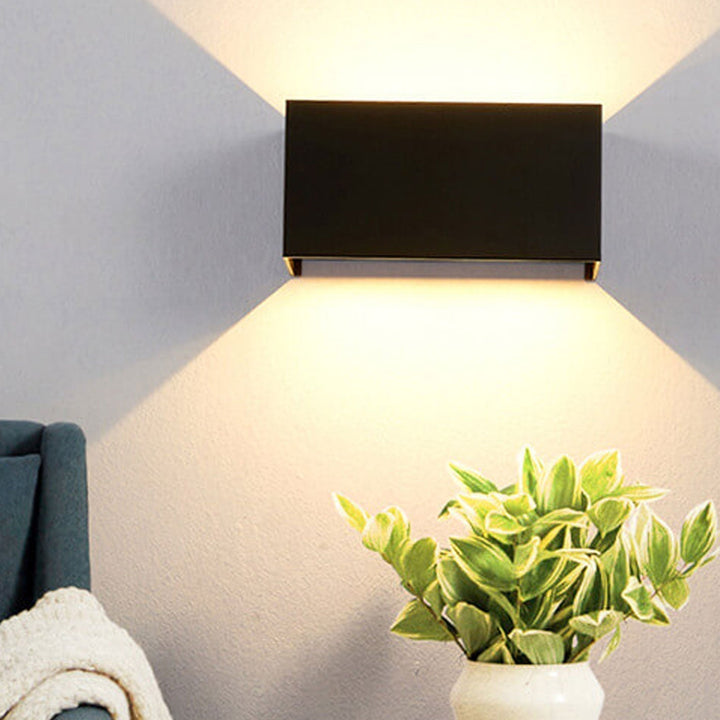 Modern waterproof rectangular LED wall light for outdoor use with up and down lighting