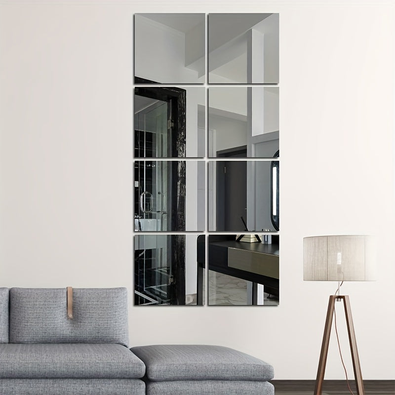 EleganceTiles - 8 Stylish Self-Adhesive Mirror Tiles for Home Decoration