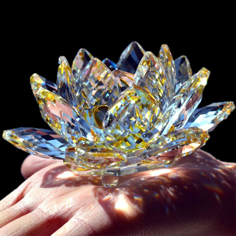 BowLift | 80Mm Quartz Crystals Lotus Flower Crafts Glass Fengshui Ornaments Healing Crystals Home Party Wicca Decor Yoga Gifts Souvenir